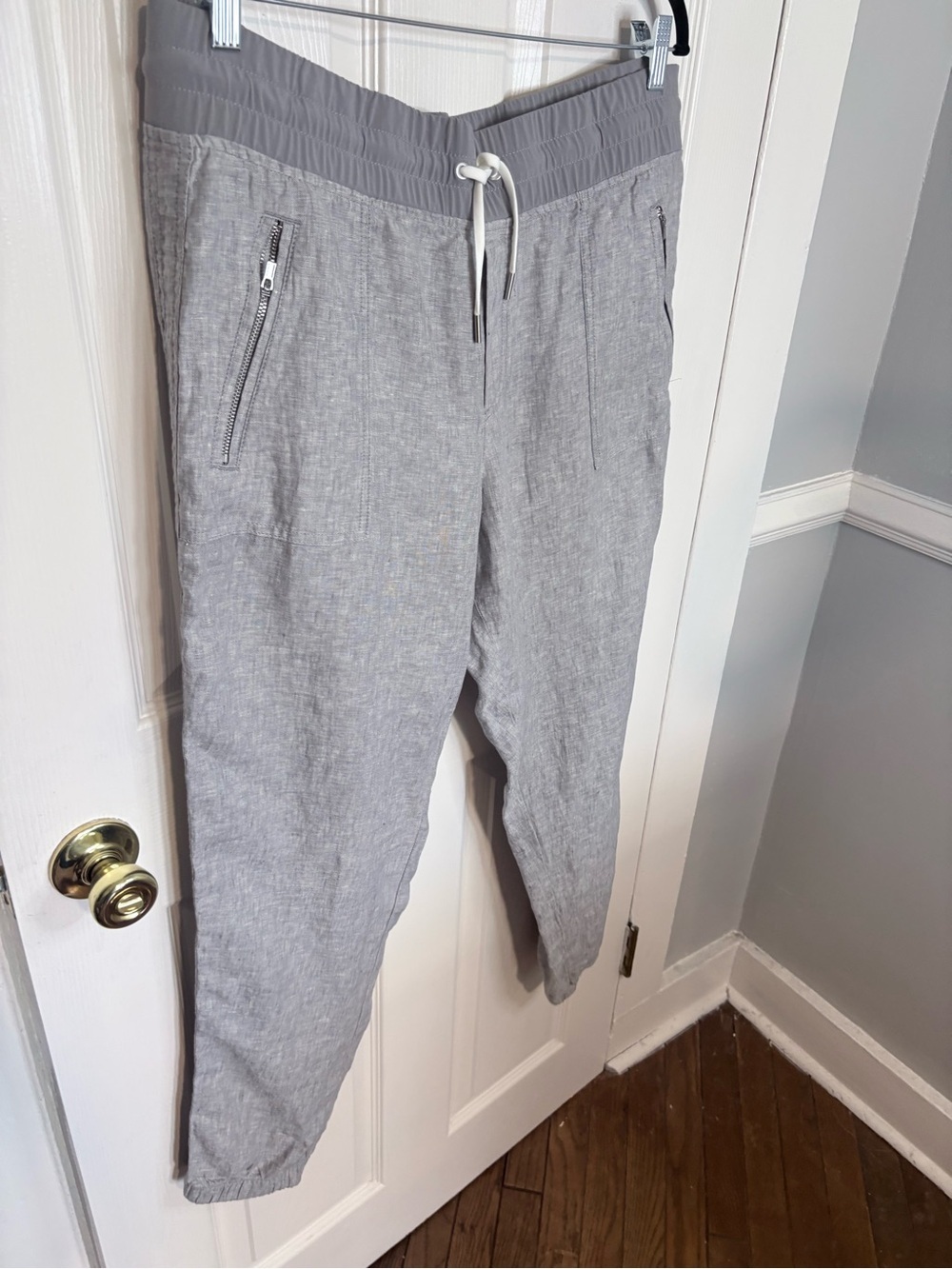 Athleta Cabo Linen Jogger Gray Mid Rise Lightweight Pants NWT Size 16 - Picture 3 of 9